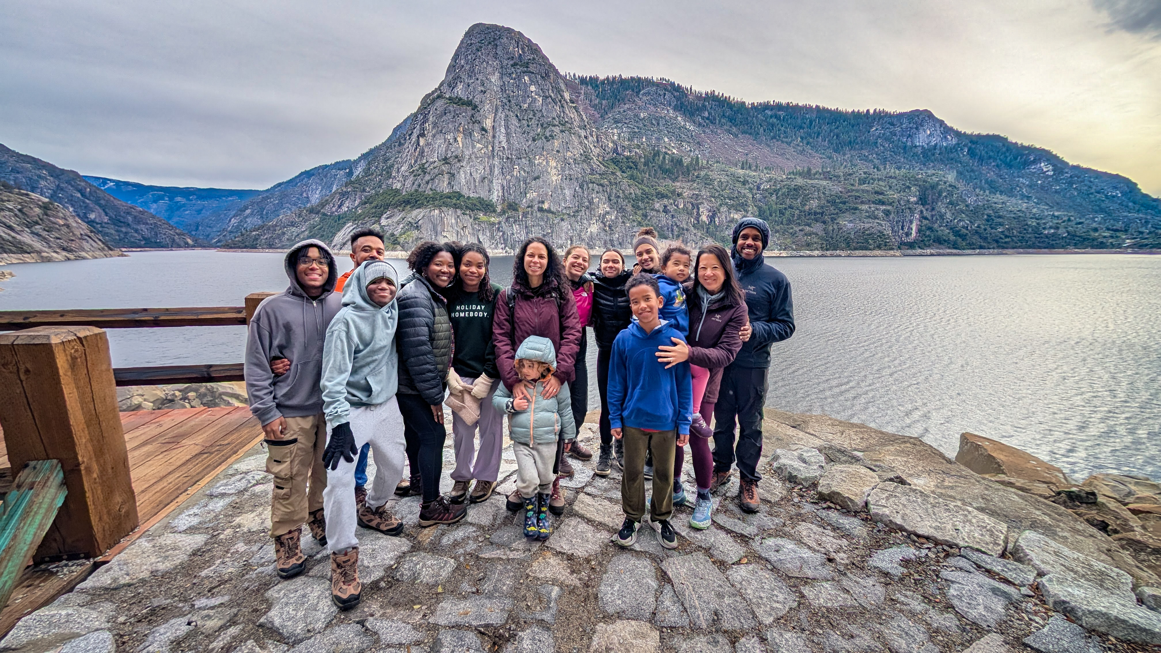 Group photo of the Outdoorithm camping community at Hetch Hetchy, Yosemite