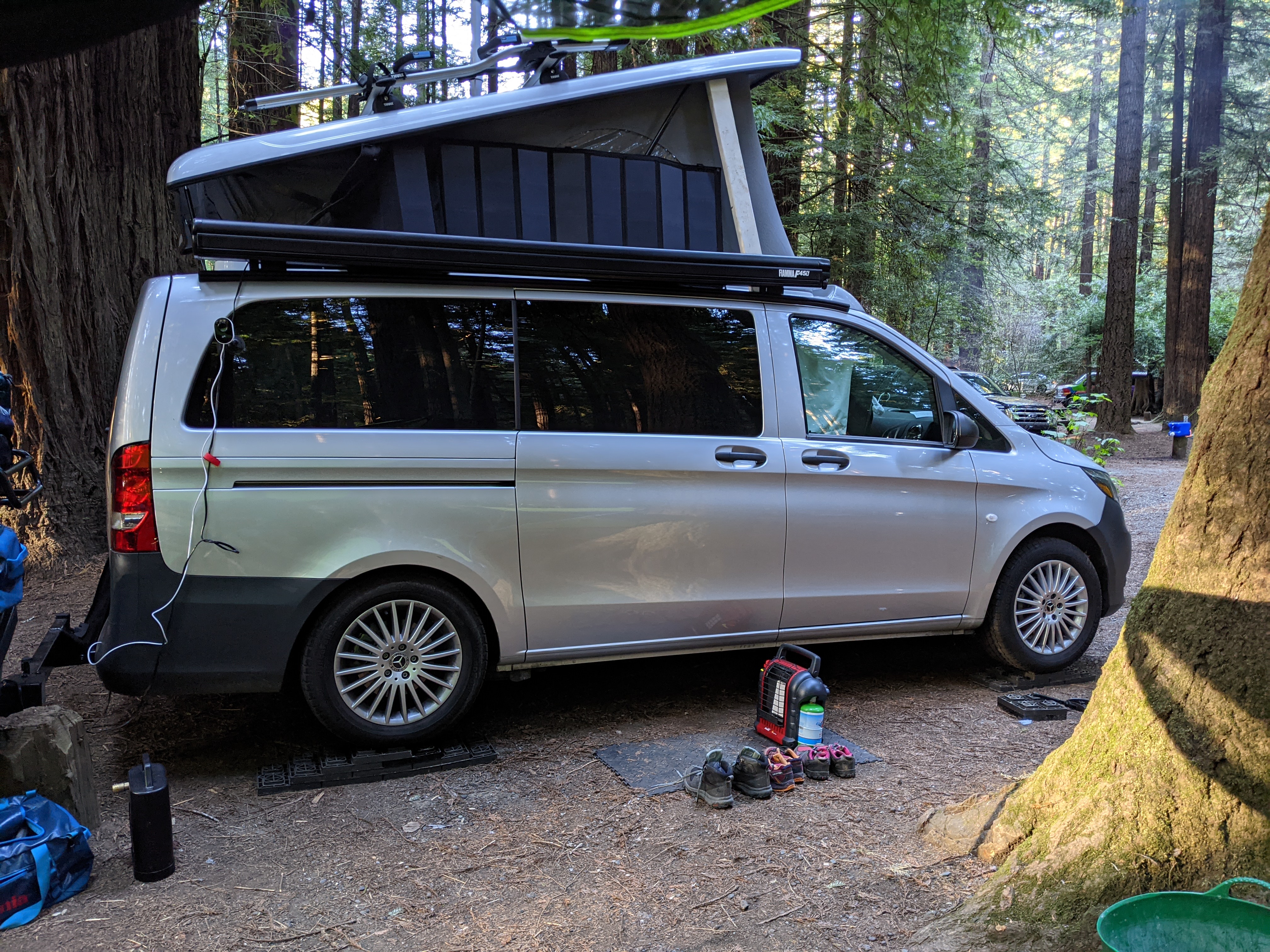Camper van parked at a campsite in Humboldt Redwoods State Park