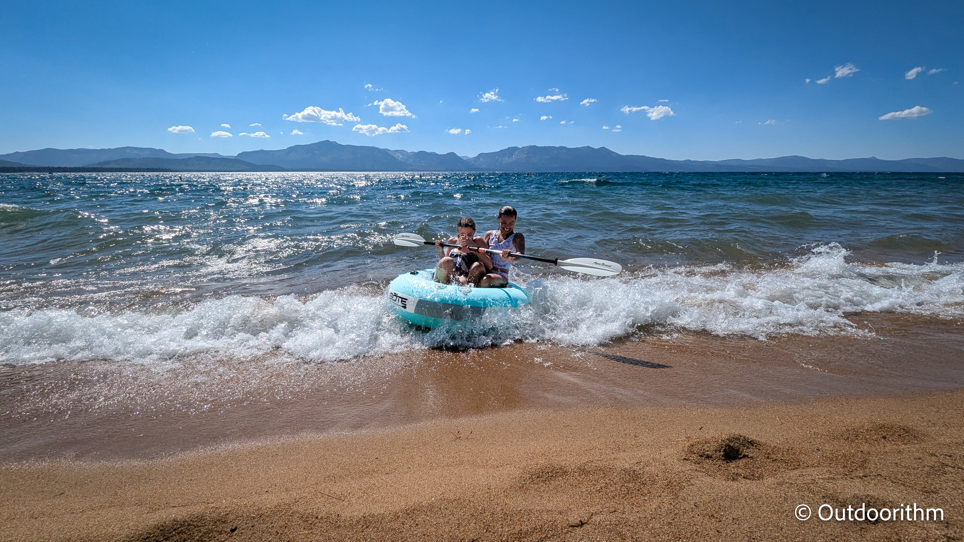 Floating on tubes at Nevada Beach, Lake Tahoe
