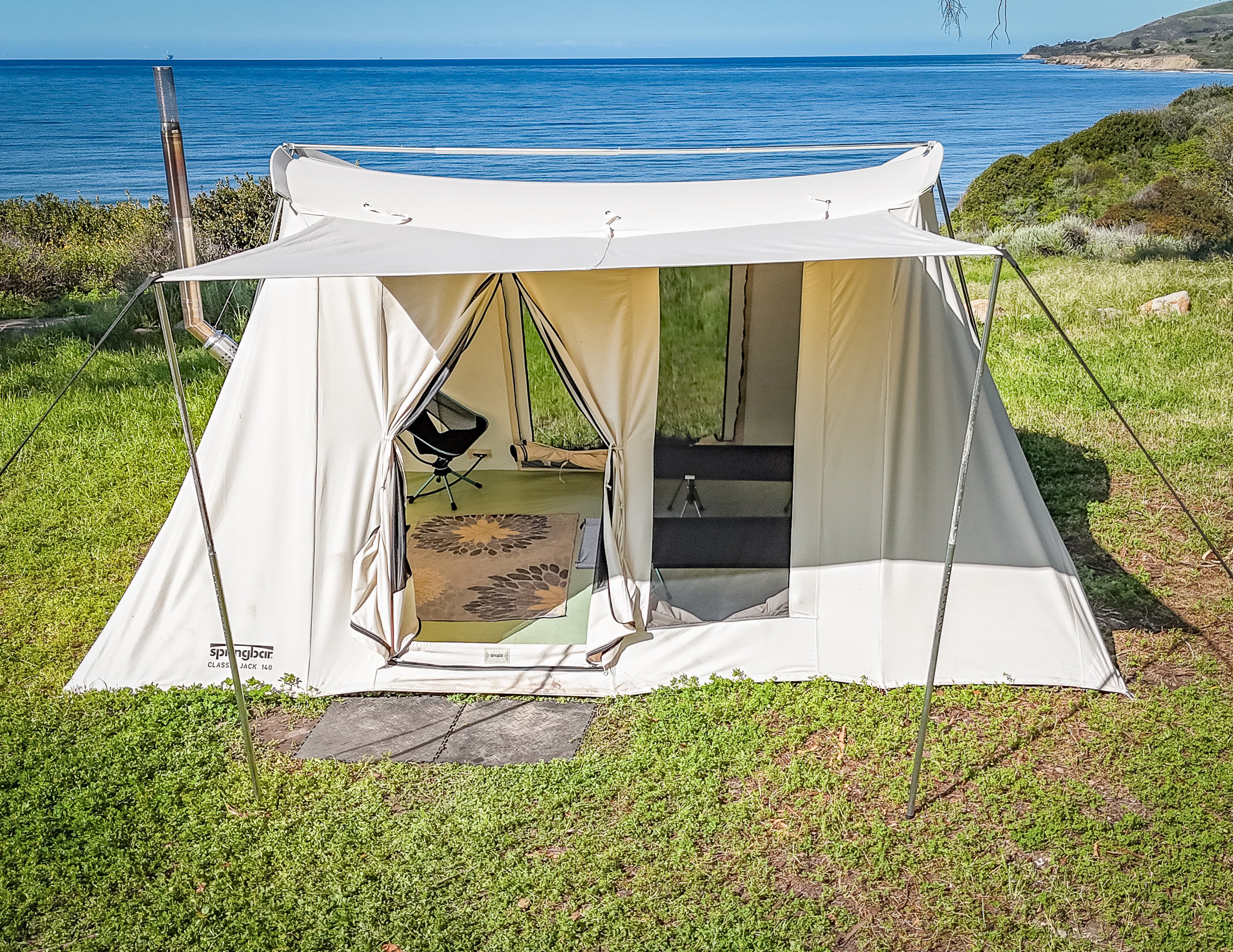 Springbar Classic Jack canvas tent set up at El Capitan State Beach campsite