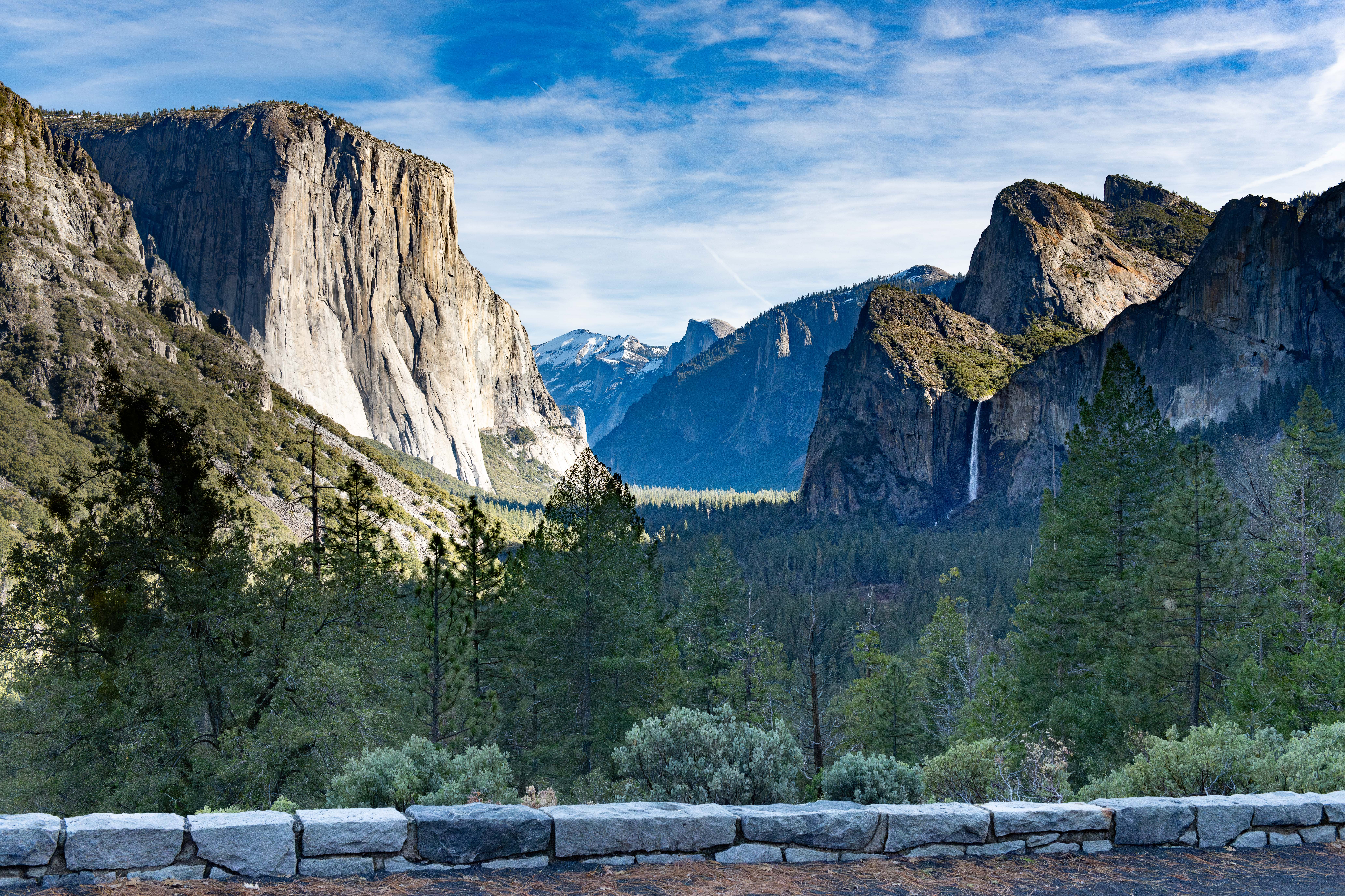 Tunnel View showing El Capitan, Half Dome, and Bridalveil Fall in winter conditions, Yosemite National Park. Tunnel View showing El Capitan, Half Dome, and Bridalveil Fall in winter conditions, Yosemite National Park.