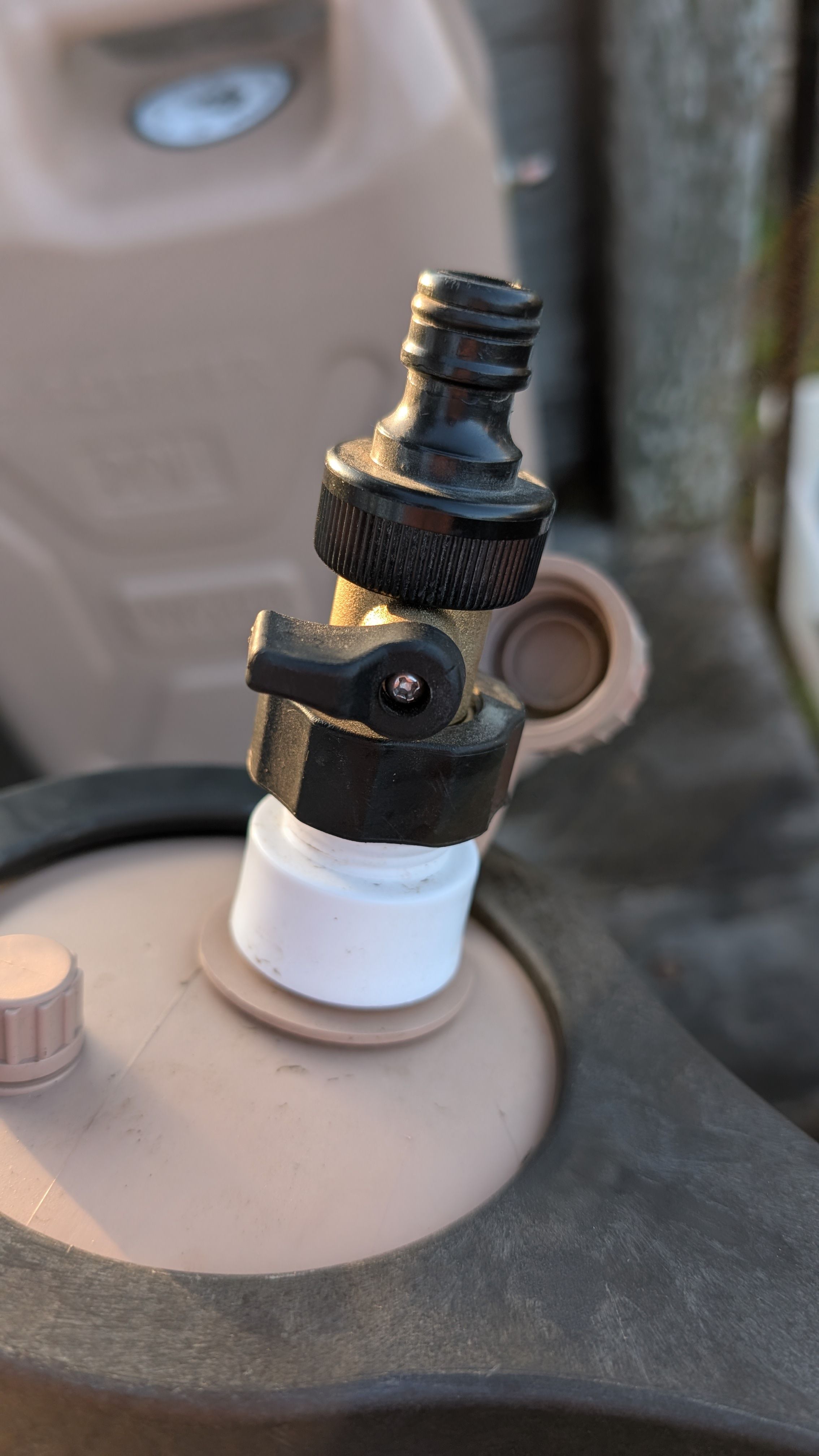 Close-up of brass valve in closed position on Scepter jug