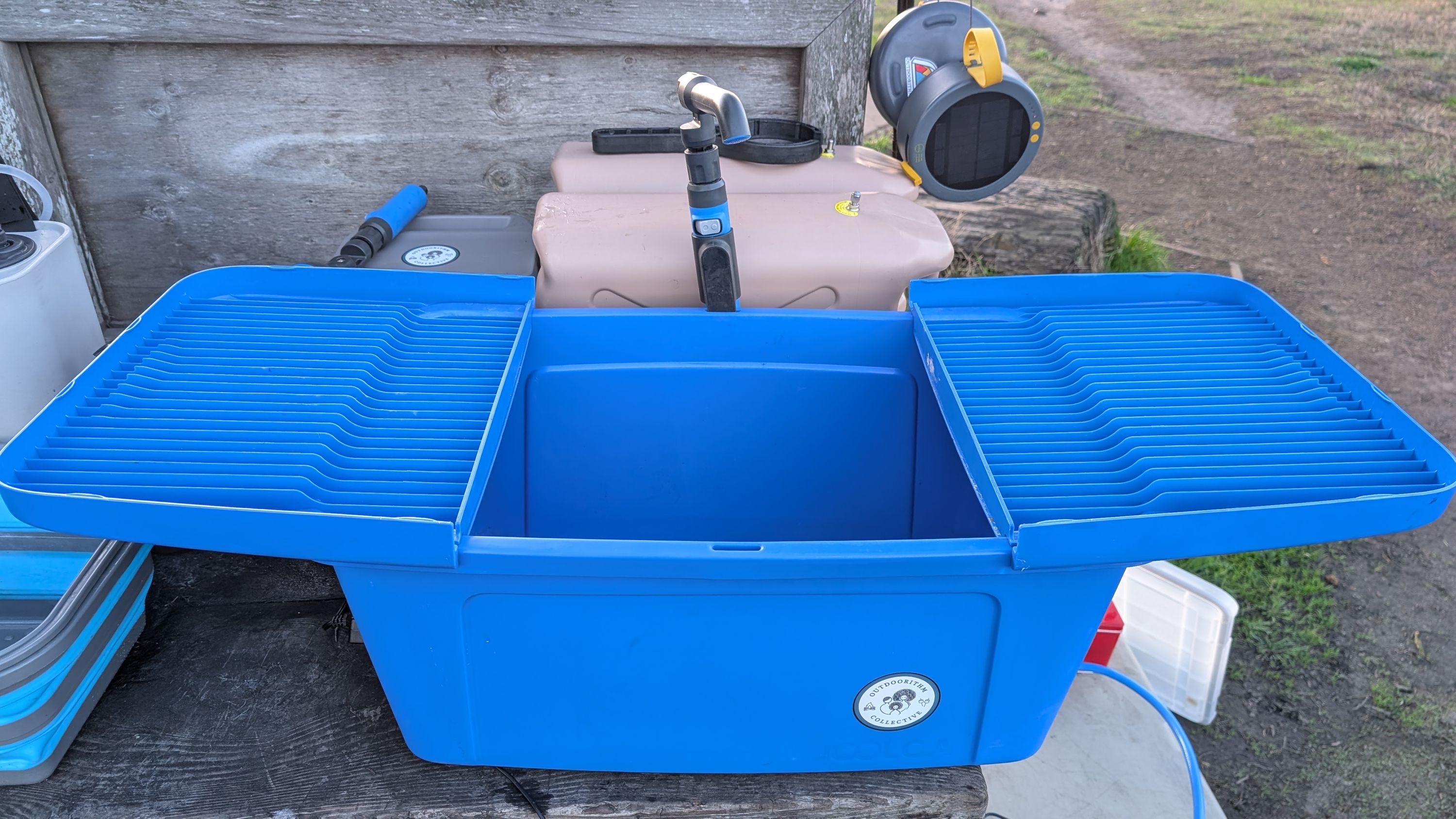 Photo of completed sink with both drying rack wings extended