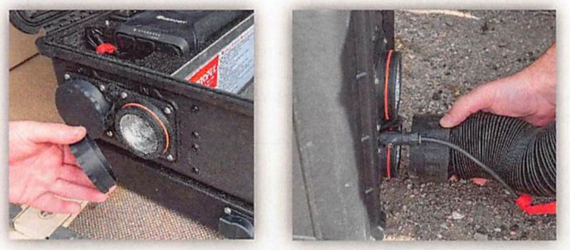 Close-up of duct adapter fitting twisted onto heater O-ring