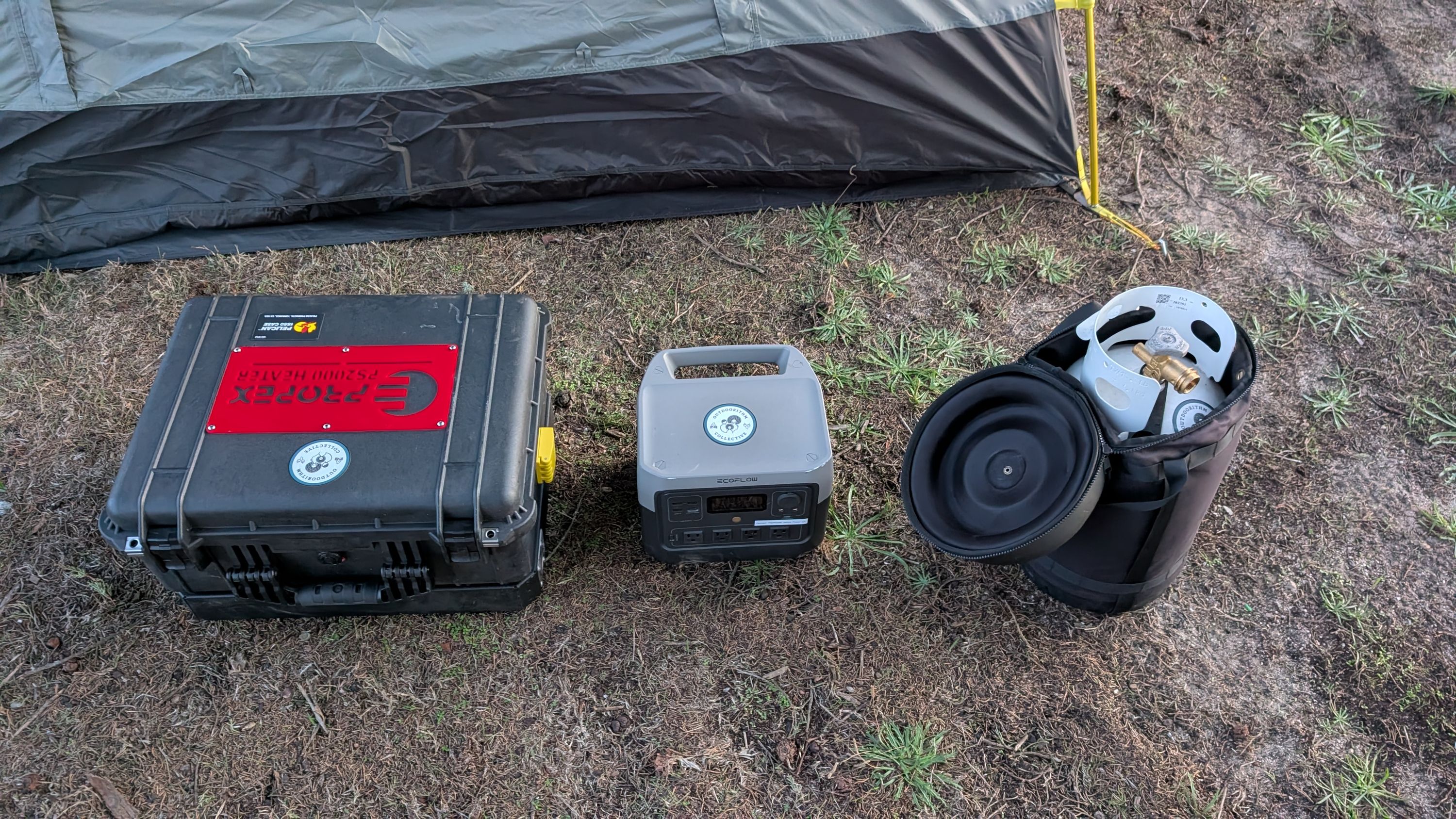 Photo of all Propex heater components laid out from carrying case