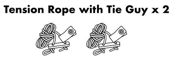 Diagram of awning poles staked out at 45-degree angle with tension ropes