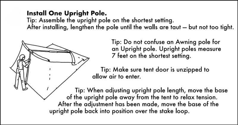 Diagram of upright pole being installed with tips for length adjustment