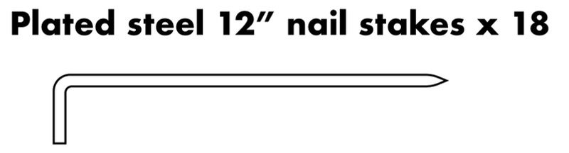 Photo of 18 plated steel 12 inch nail stakes laid out