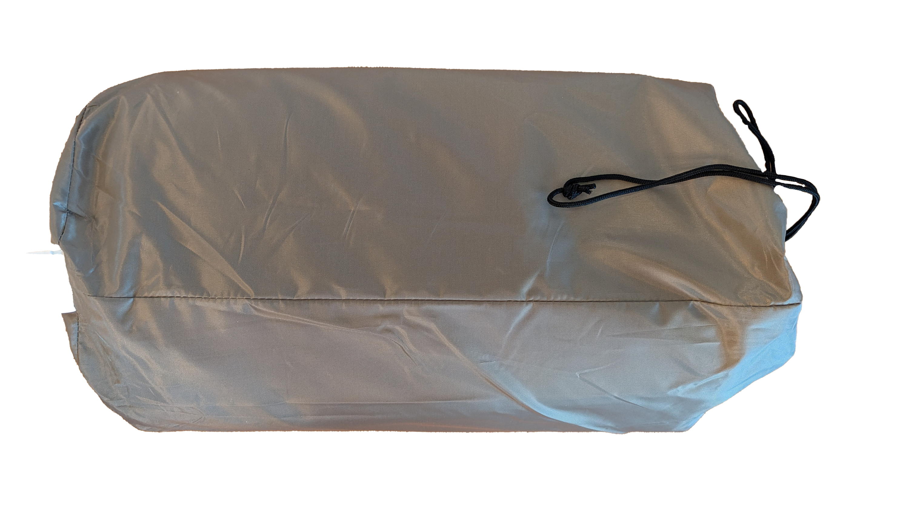 Photo of ground tarp being placed in its drawstring storage bag