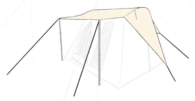 Photo of rain fly draped over tent with zipper flap visible