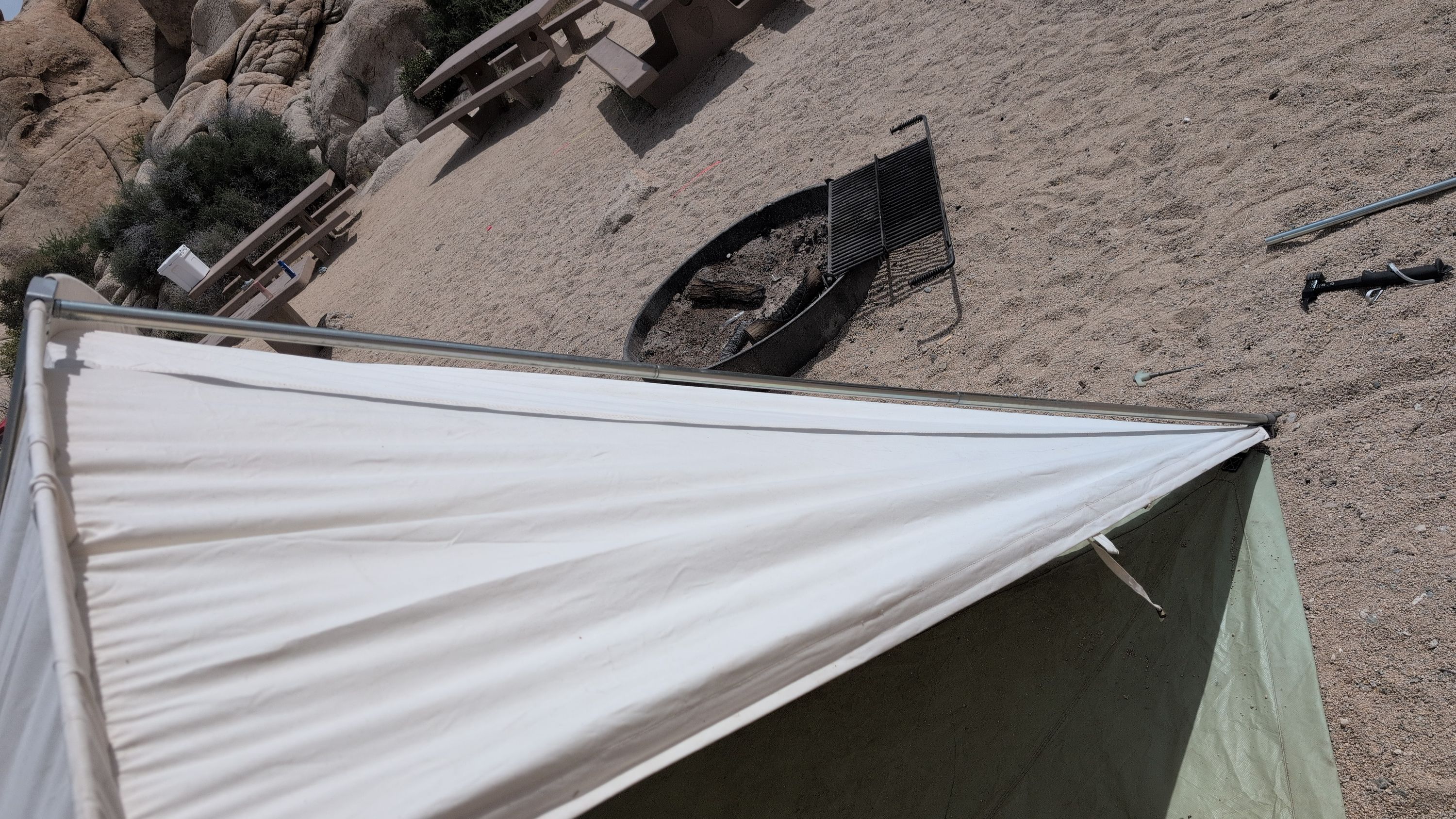 Photo of one upright fully raised showing vertical rise on the edge of the shelter