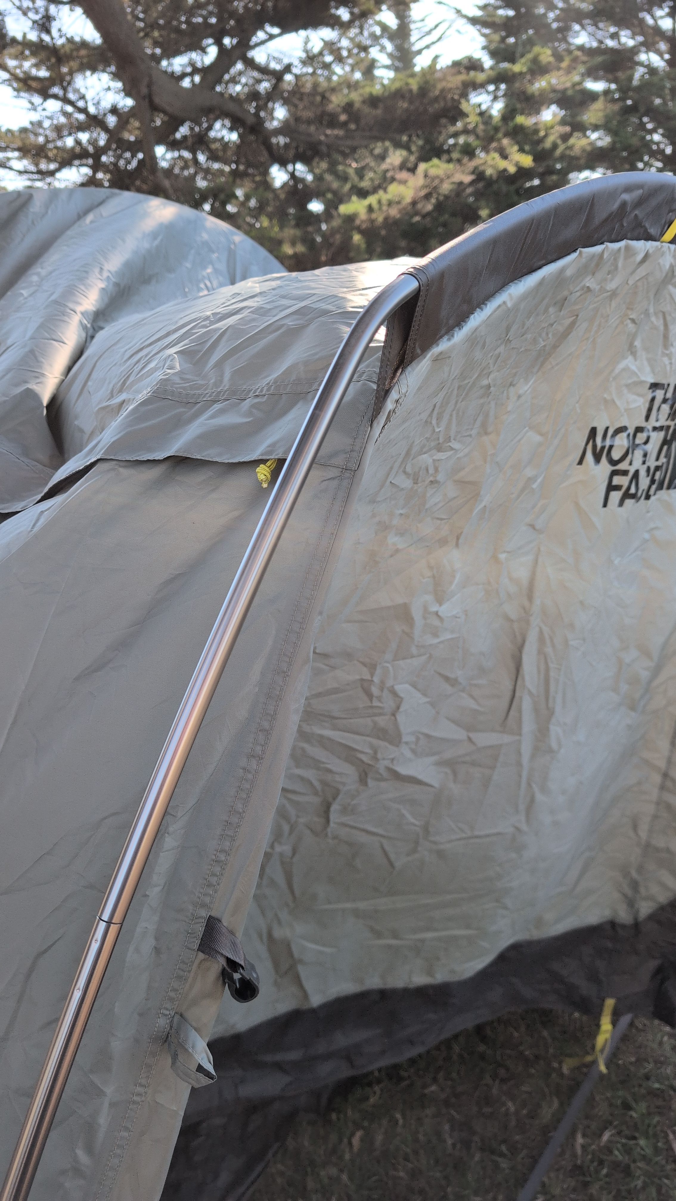 Photo showing curved vestibule pole inserted in sleeve