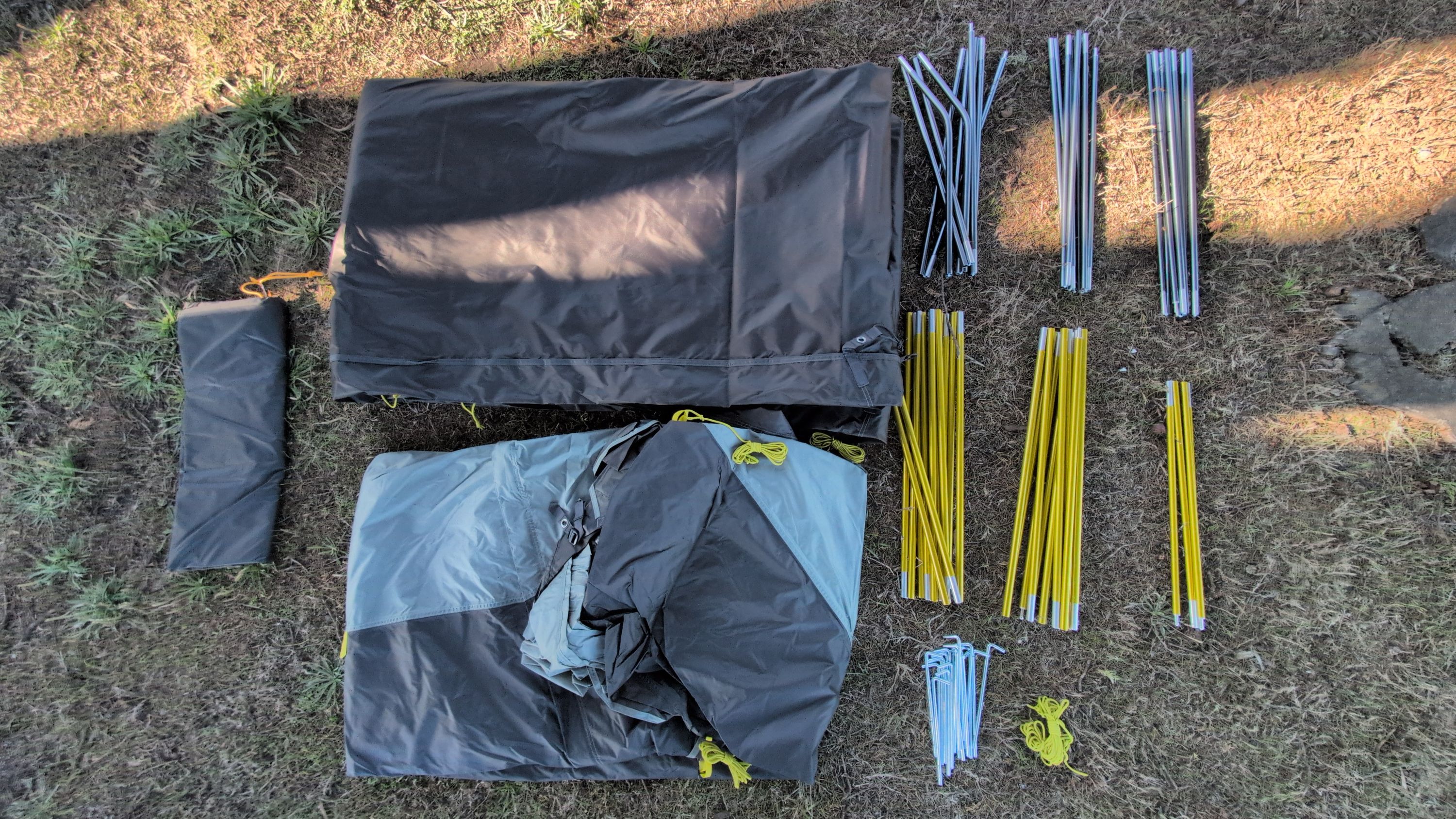 Photo of all tent parts laid out and labeled